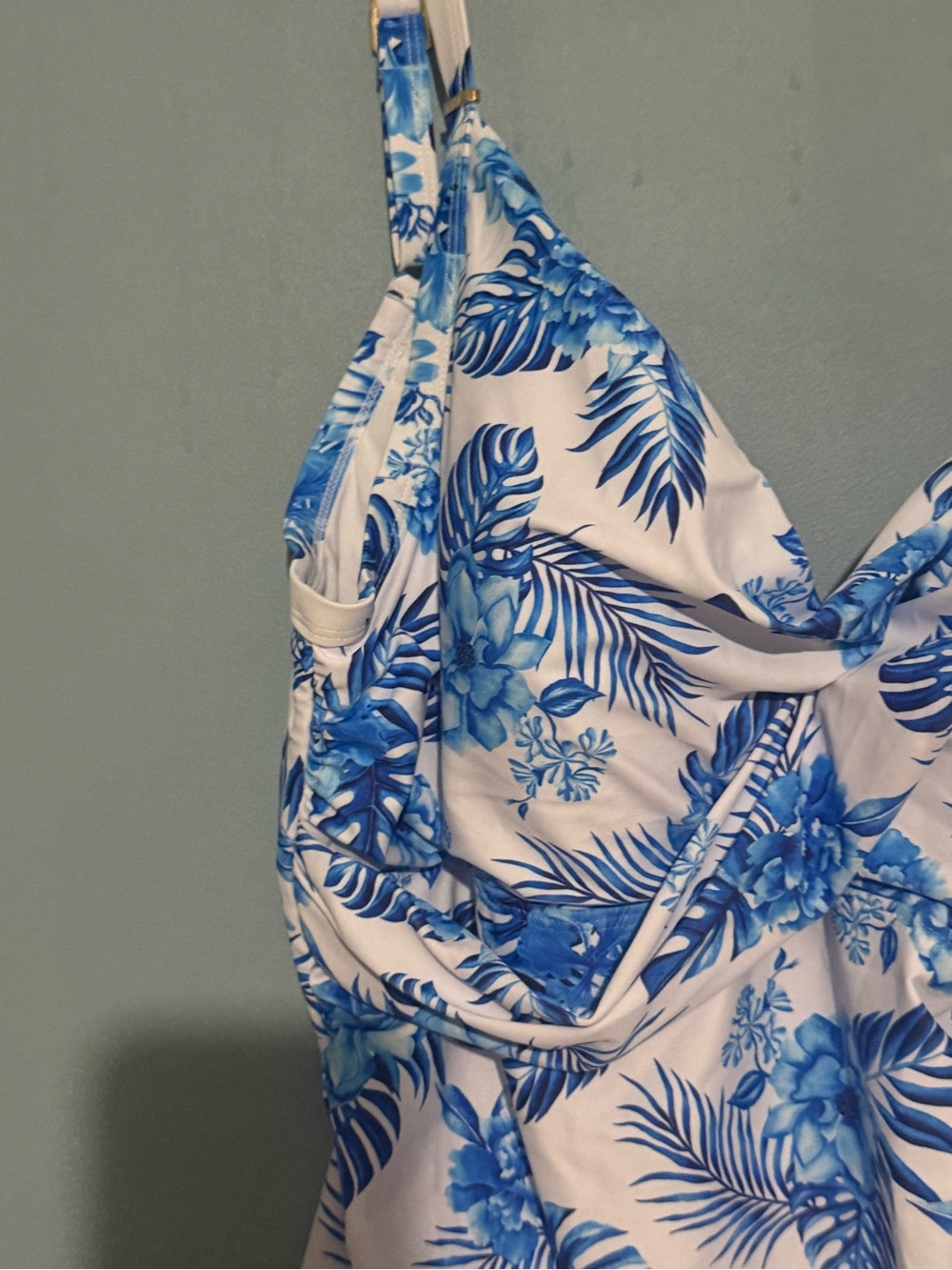 Nicole Miller White and Blue Floral Tankini Top with Skirt - Picture 9 of 10
